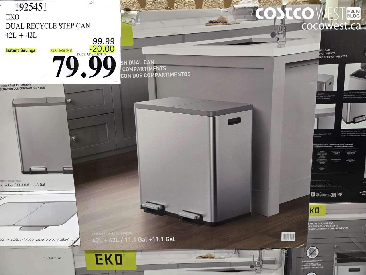 1925451 EKO DUAL RECYCLE STEP CAN 42L + 42L ($20.00 INSTANT SAVINGS EXPIRES ON 2026-09-13) $79.99