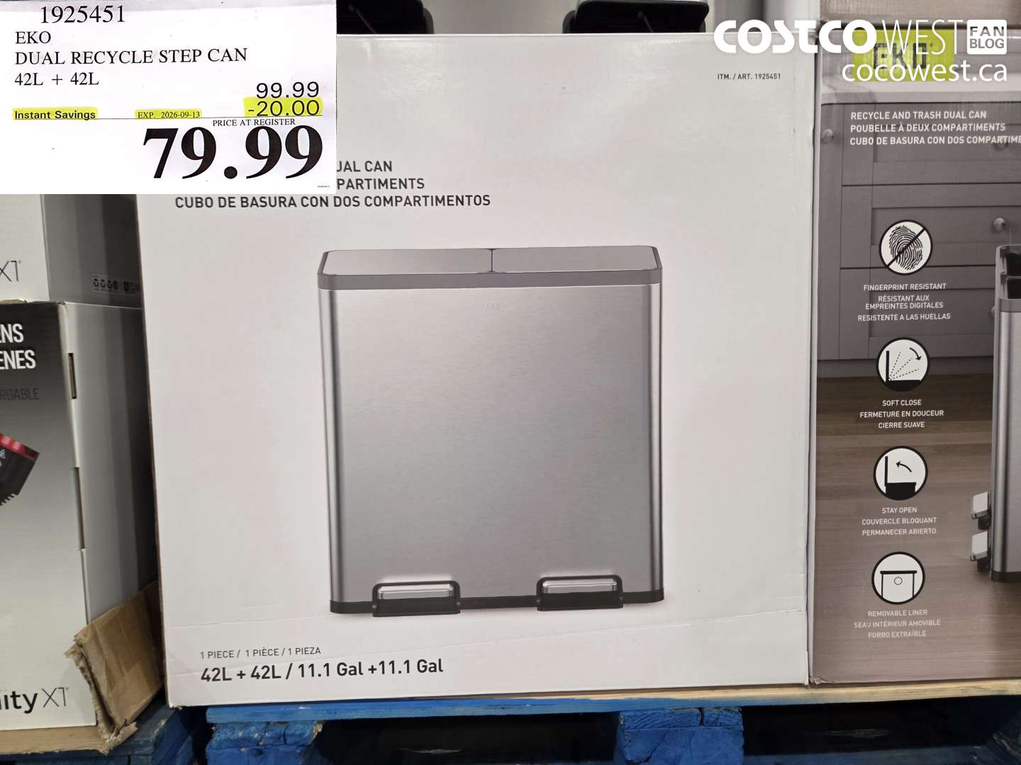 1925451 EKO DUAL RECYCLE STEP CAN 42L + 42L ($20.00 INSTANT SAVINGS EXPIRES ON 2026-09-13) $79.99