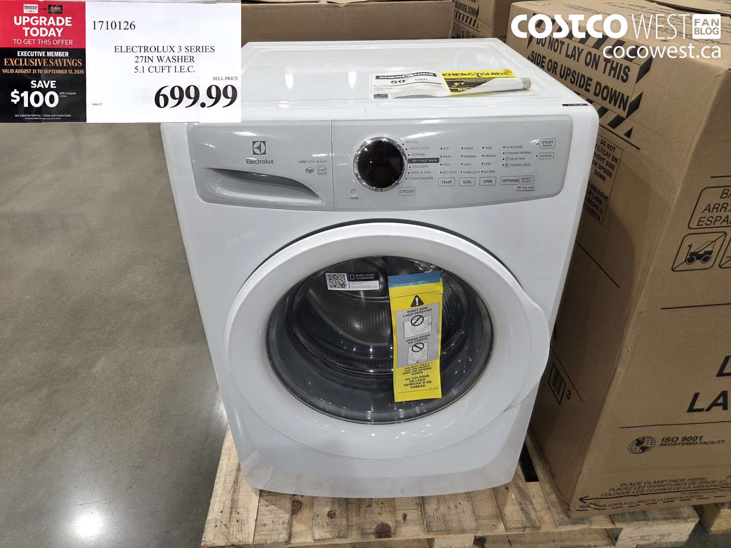 1710126 ELECTROLUX 3 SERIES 27IN WASHER 5.1 CUFT I.E.C. 100 OFF (EXPIRES ON 2026-09-13) $699.99