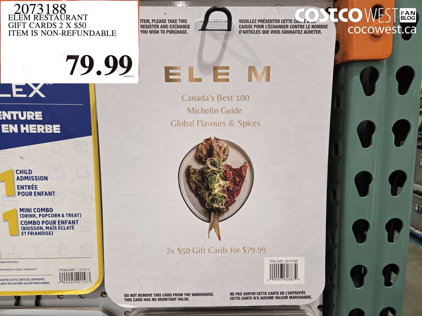 2073188 ELEM RESTAURANT GIFT CARDS 2 X $50 $79.99