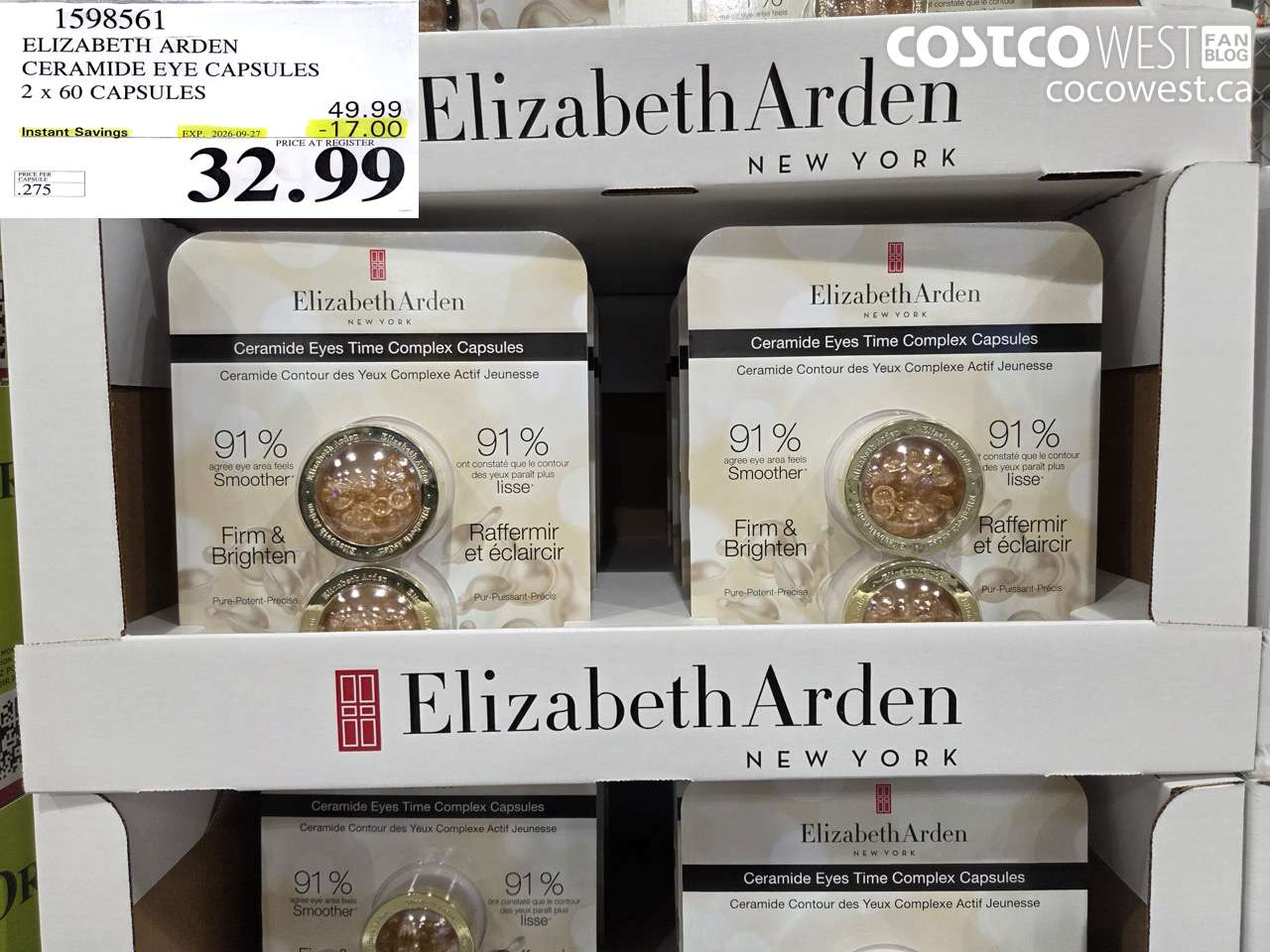 1598561 ELIZABETH ARDEN CERAMIDE EYE CAPSULES 2 X 60 CAPSULES ($17.00 INSTANT SAVINGS EXPIRES ON 2026-09-27) $32.99