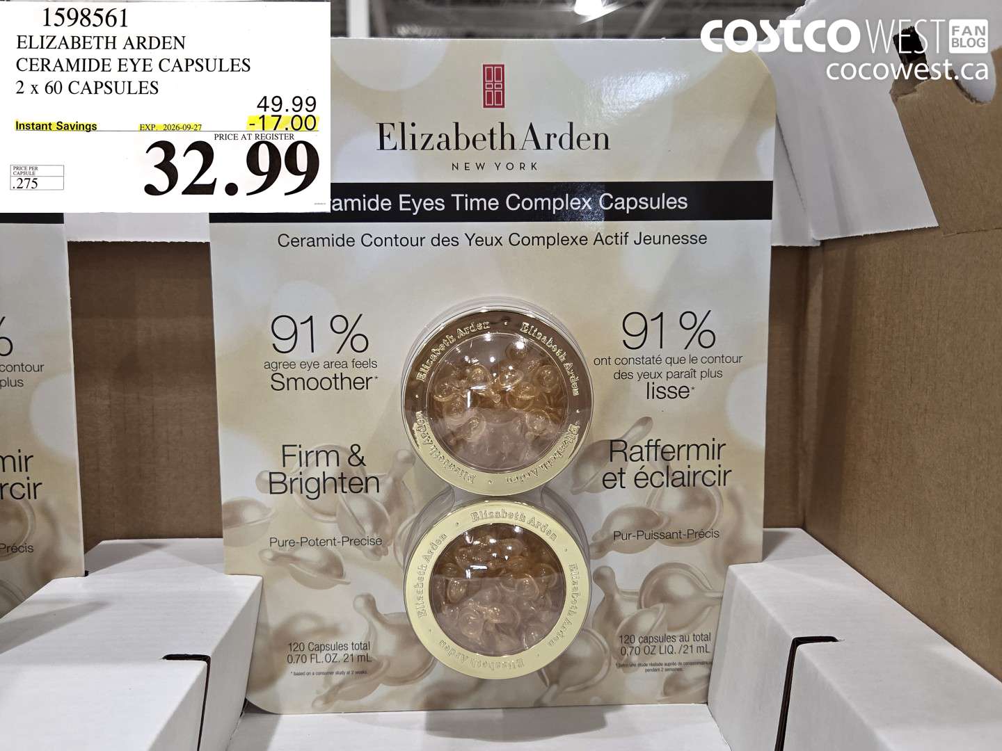 1598561 ELIZABETH ARDEN CERAMIDE EYE CAPSULES 2 X 60 CAPSULES ($17.00 INSTANT SAVINGS EXPIRES ON 2026-09-27) $32.99