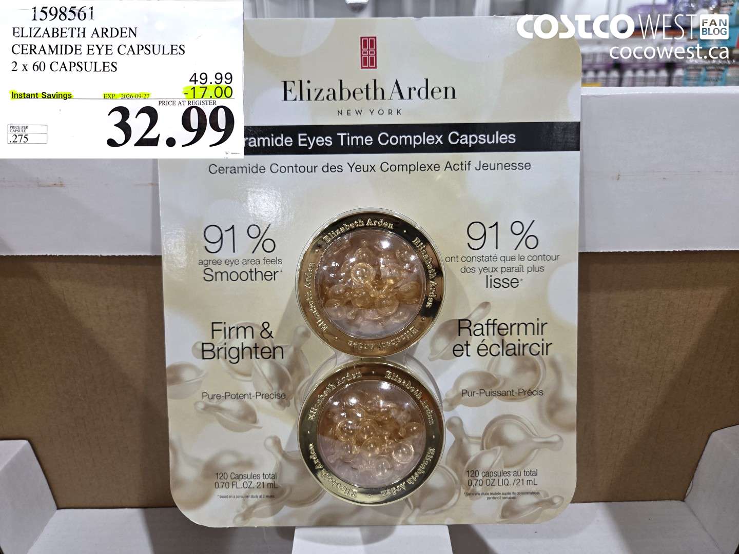 1598561 ELIZABETH ARDEN CERAMIDE EYE CAPSULES 2 X 60 CAPSULES ($17.00 INSTANT SAVINGS EXPIRES ON 2026-09-27) $32.99