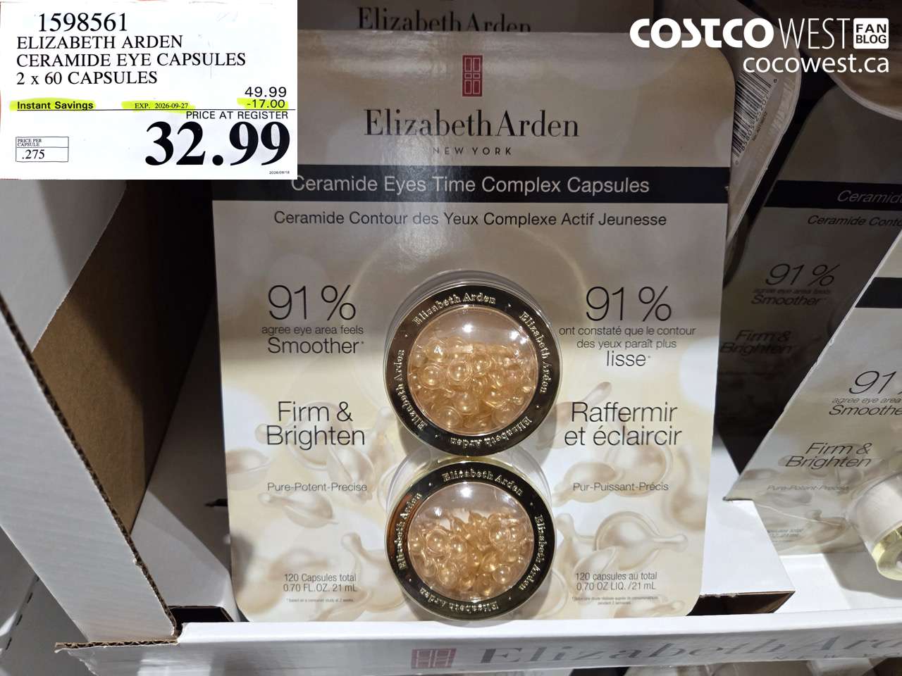1598561 ELIZABETH ARDEN CERAMIDE EYE CAPSULES 2 X 60 CAPSULES ($17.00 INSTANT SAVINGS EXPIRES ON 2026-09-27) $32.99