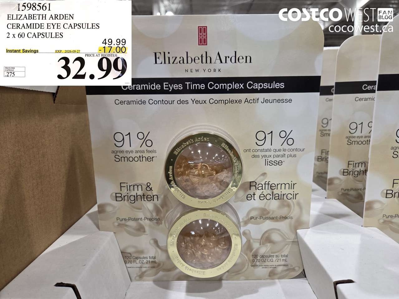 1598561 ELIZABETH ARDEN CERAMIDE EYE CAPSULES 2 X 60 CAPSULES ($17.00 INSTANT SAVINGS EXPIRES ON 2026-09-27) $32.99