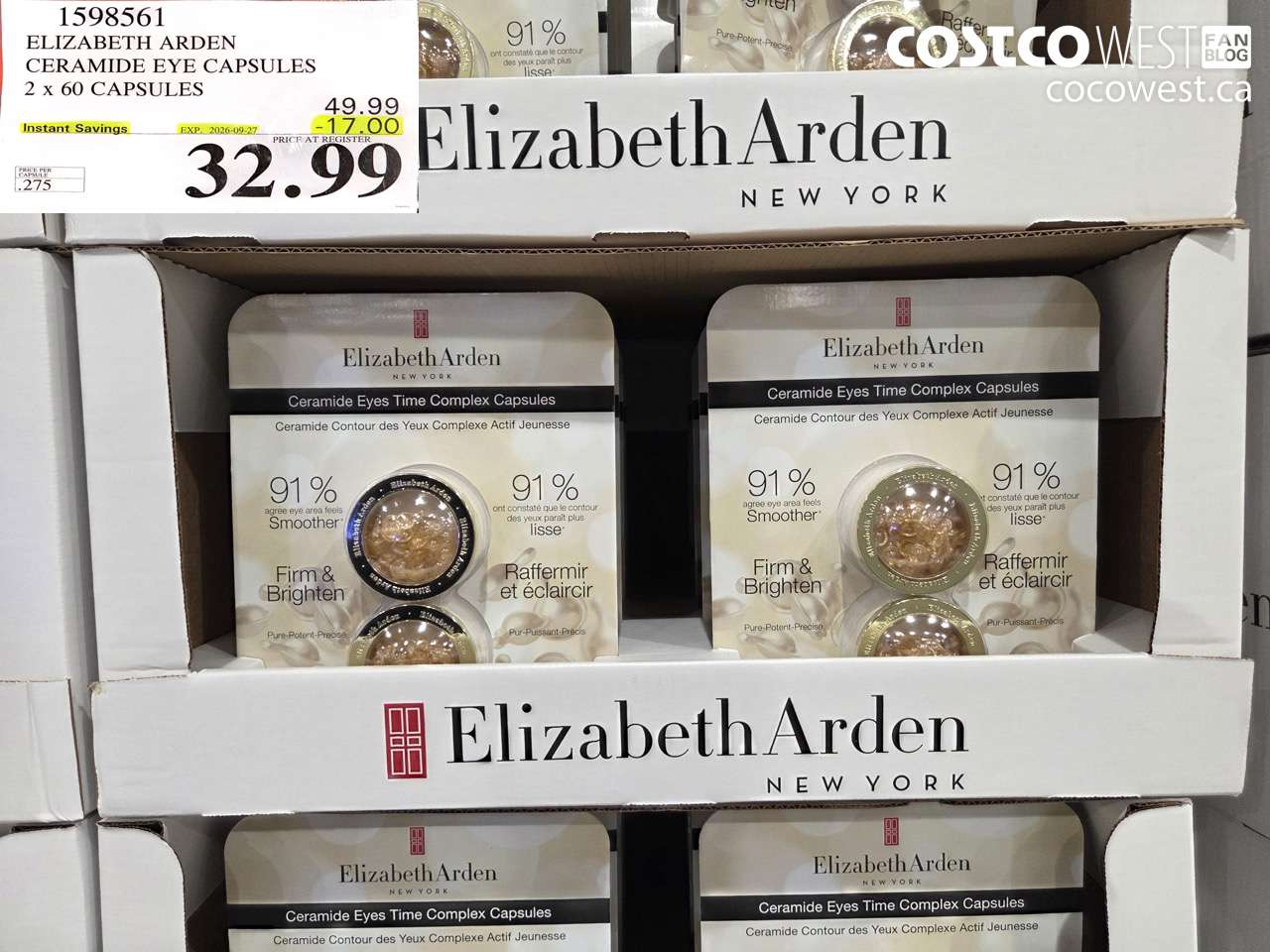 1598561 ELIZABETH ARDEN CERAMIDE EYE CAPSULES 2 X 60 CAPSULES ($17.00 INSTANT SAVINGS EXPIRES ON 2026-09-27) $32.99