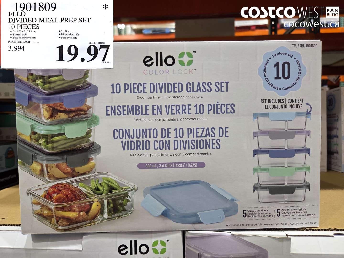 1901809 ELLO DIVIDED MEAL PREP SET 10 PIECES $19.97