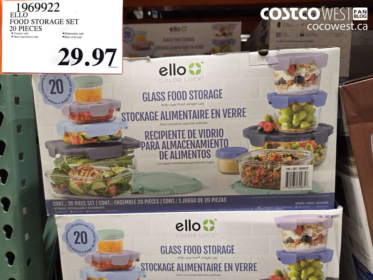 1969922 ELLO FOOD STORAGE SET 20 PIECES $29.97