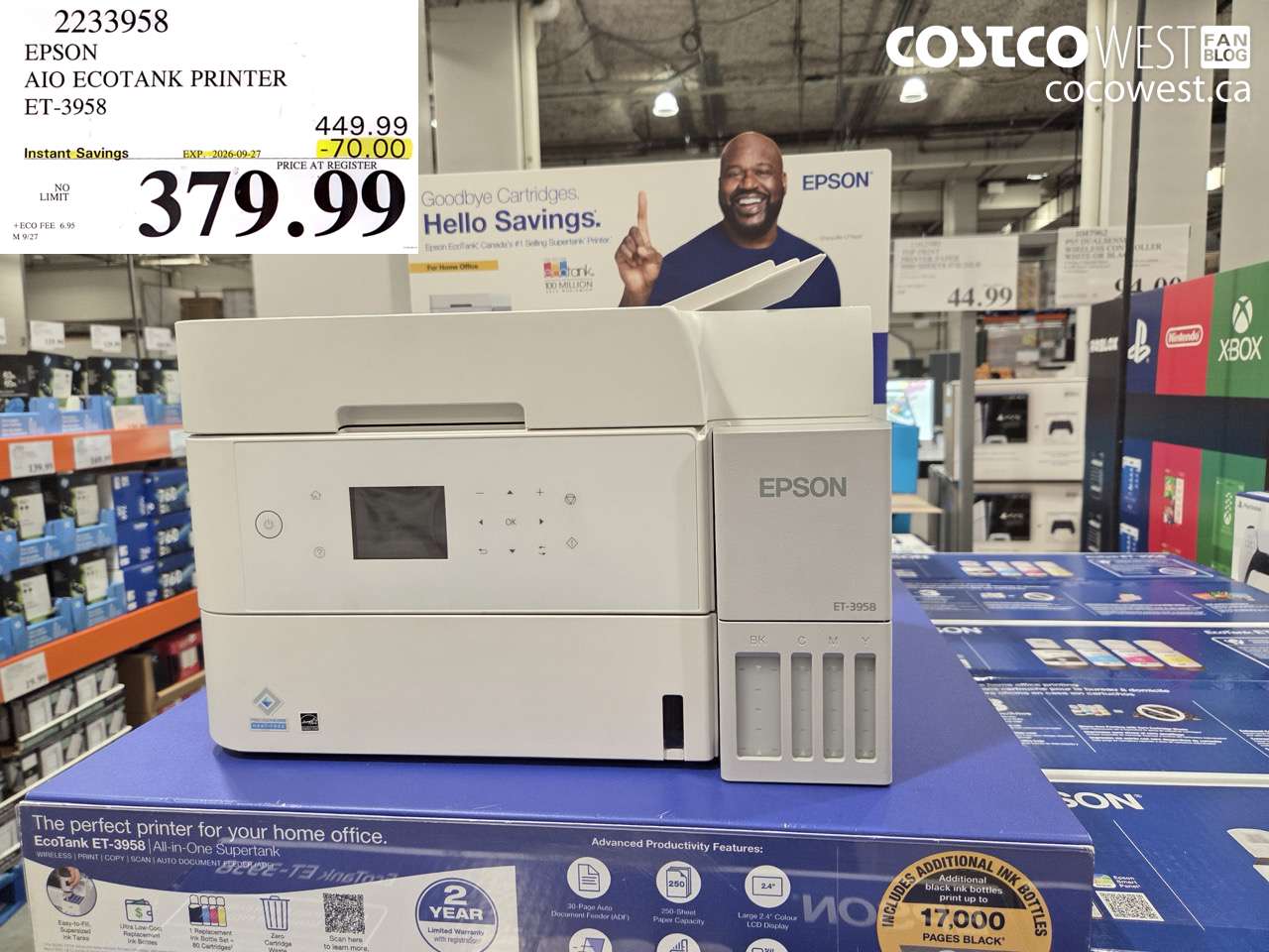 2233958 EPSON AIO ECOTANK PRINTER ET-3958 ($70.00 INSTANT SAVINGS EXPIRES ON 2026-09-27) $379.99