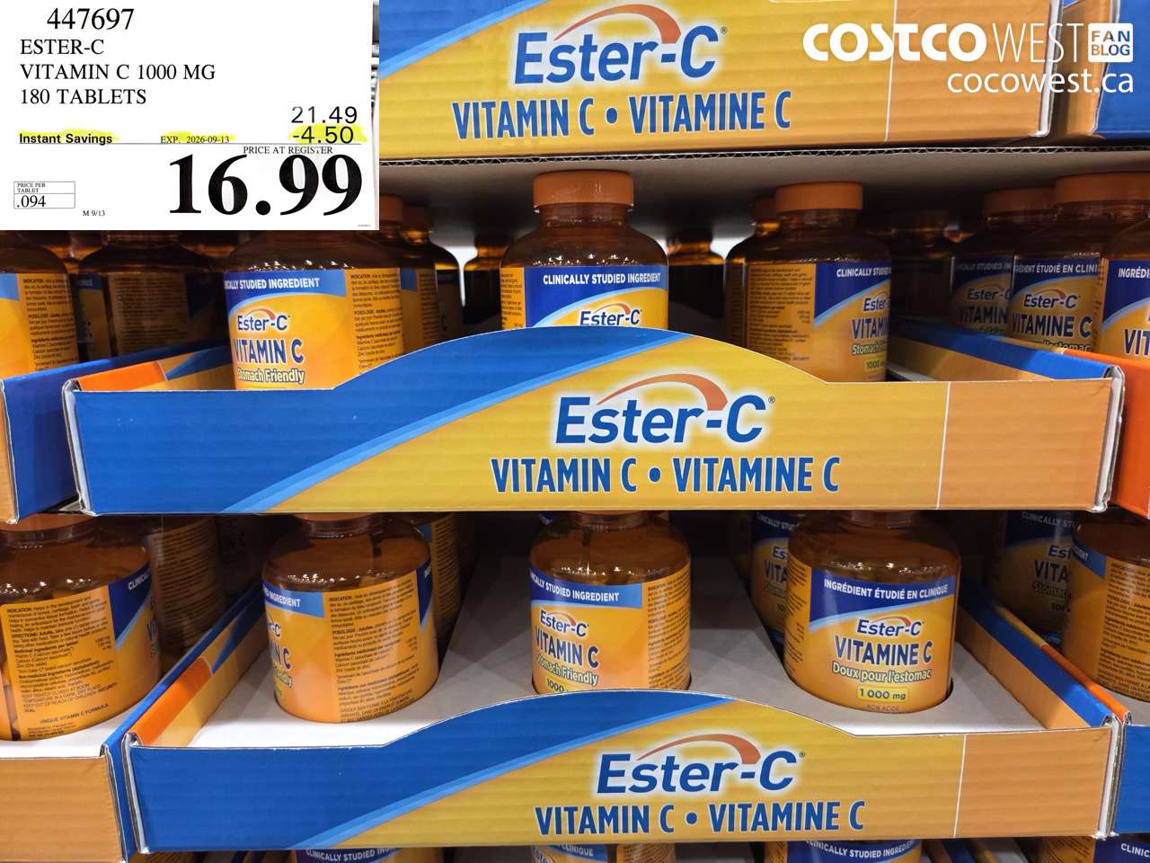 447697 ESTER-C VITAMIN C 1000 MG 180 TABLETS ($4.50 INSTANT SAVINGS EXPIRES ON 2026-09-13) $16.99