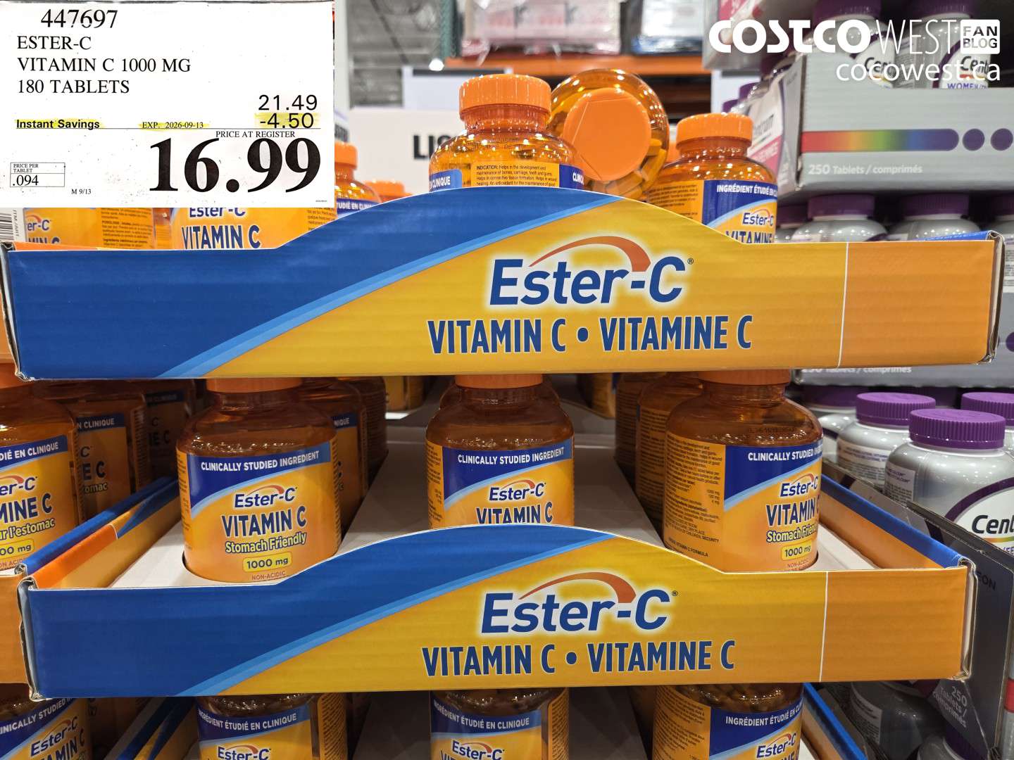 447697 ESTER-C VITAMIN C 1000 MG 180 TABLETS ($4.50 INSTANT SAVINGS EXPIRES ON 2026-09-13) $16.99