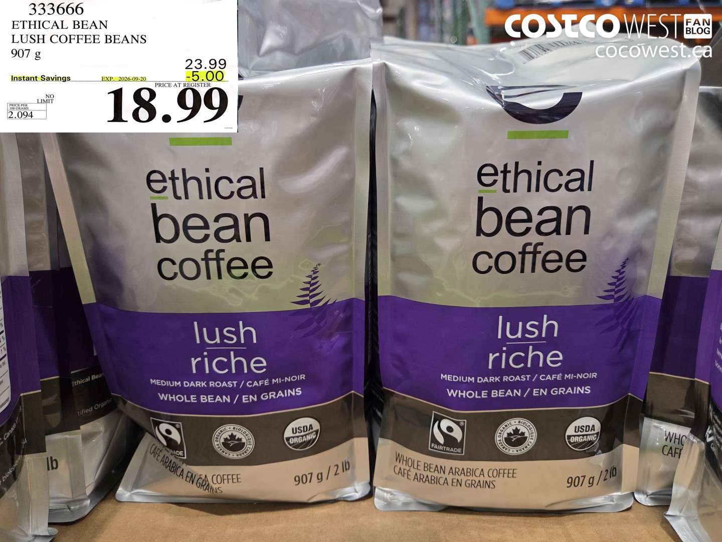333666 ETHICAL BEAN LUSH COFFEE BEANS 907 G ($5.00 INSTANT SAVINGS EXPIRES ON 2026-09-20) $18.99