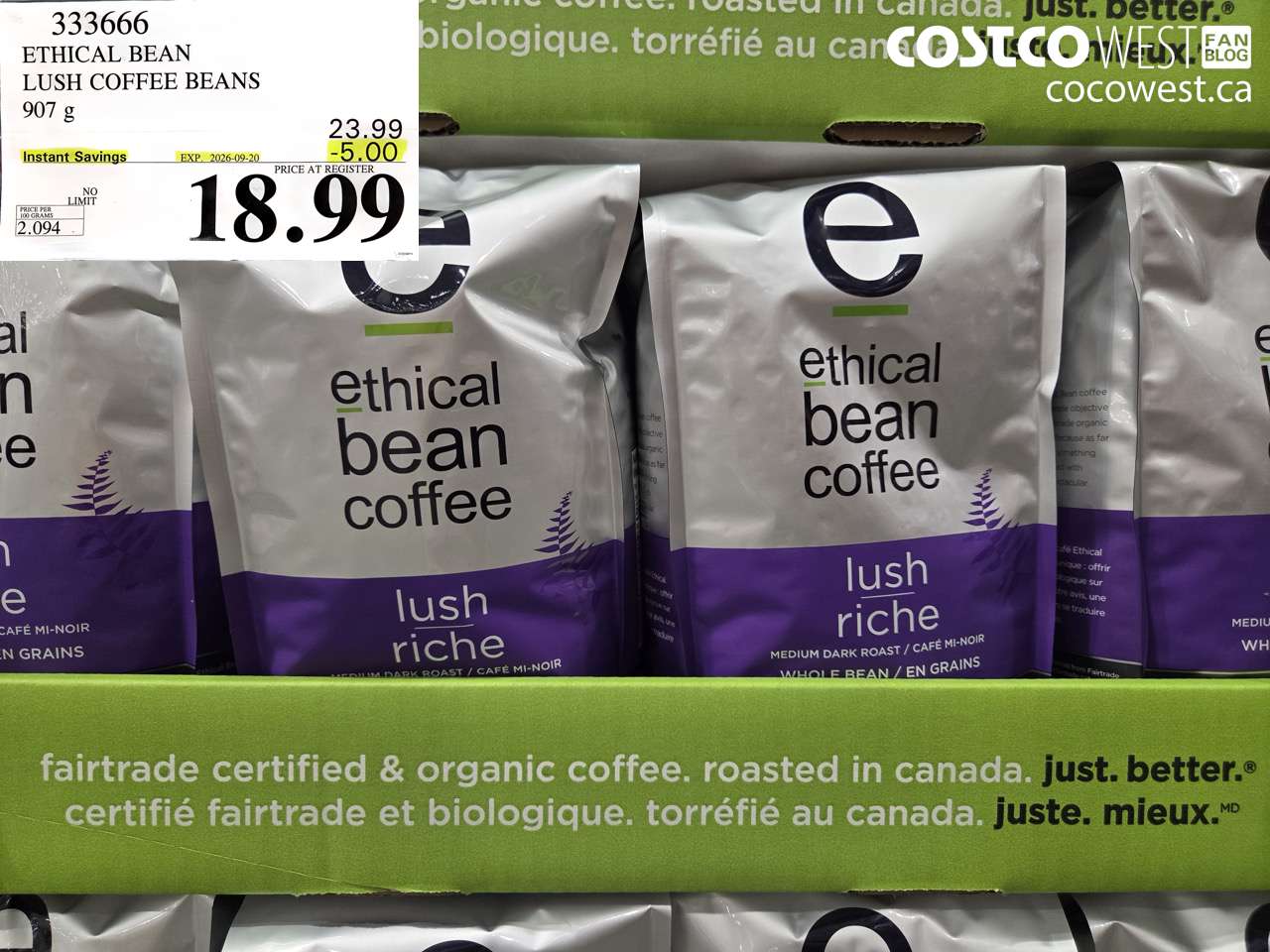 333666 ETHICAL BEAN LUSH COFFEE BEANS 907 G ($5.00 INSTANT SAVINGS EXPIRES ON 2026-09-20) $18.99