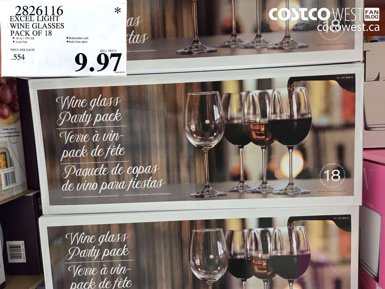 2826116 EXCEL LIGHT WINE GLASSES PACK OF 18 $9.97