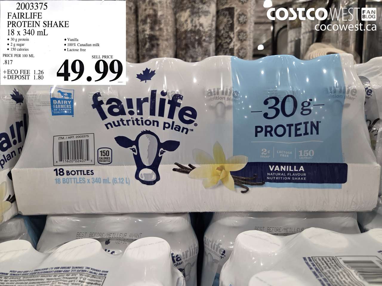 2003375 FAIRLIFE PROTEIN SHAKE 18 X 340 ML $49.99