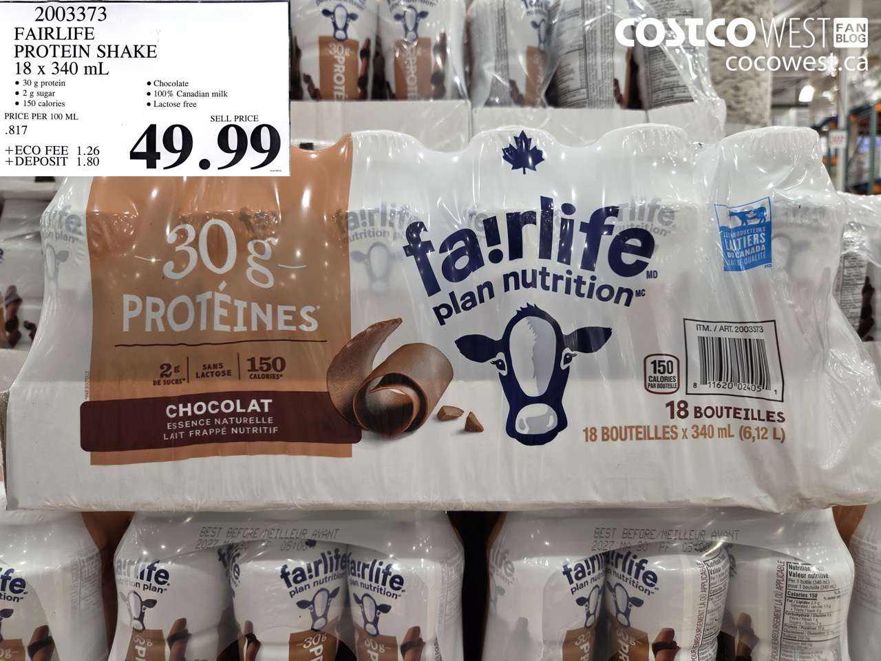 2003373 FAIRLIFE PROTEIN SHAKE 18 X 340 ML $49.99
