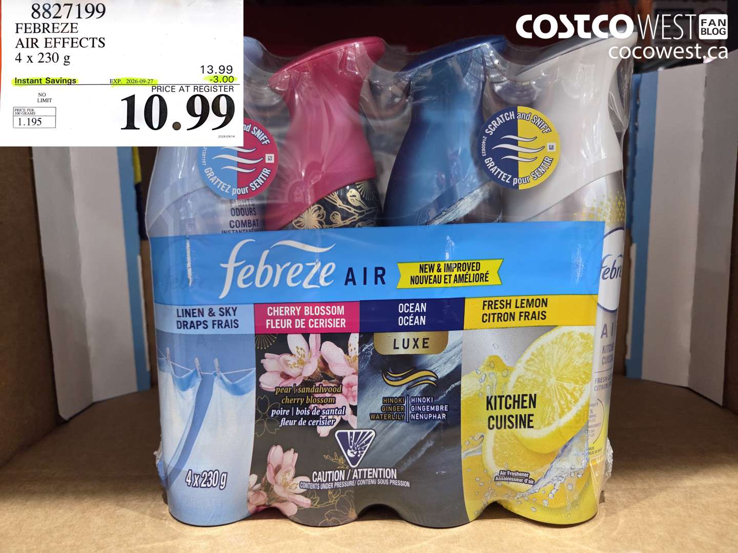 8827199 FEBREZE AIR EFFECTS 4 X 230 G ($3.00 INSTANT SAVINGS EXPIRES ON 2026-09-27) $10.99