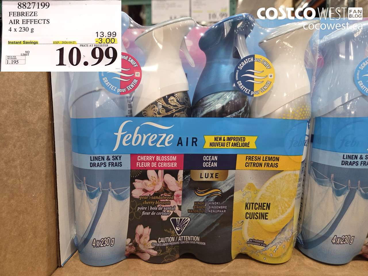 8827199 FEBREZE AIR EFFECTS 4 X 230 G ($3.00 INSTANT SAVINGS EXPIRES ON 2026-09-27) $10.99