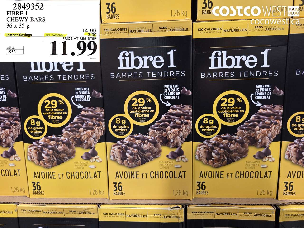 2849352 FIBRE 1 CHEWY BARS 36 X 35 G ($3.00 INSTANT SAVINGS EXPIRES ON 2026-09-06) $11.99