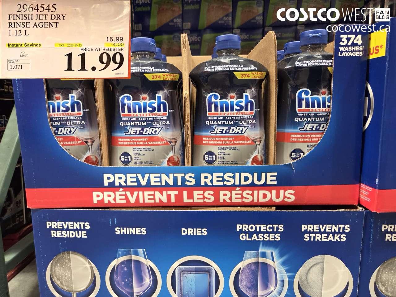 2964545 FINISH JET DRY RINSE AGENT 1.12 L ($4.00 INSTANT SAVINGS EXPIRES ON 2026-10-25) $11.99