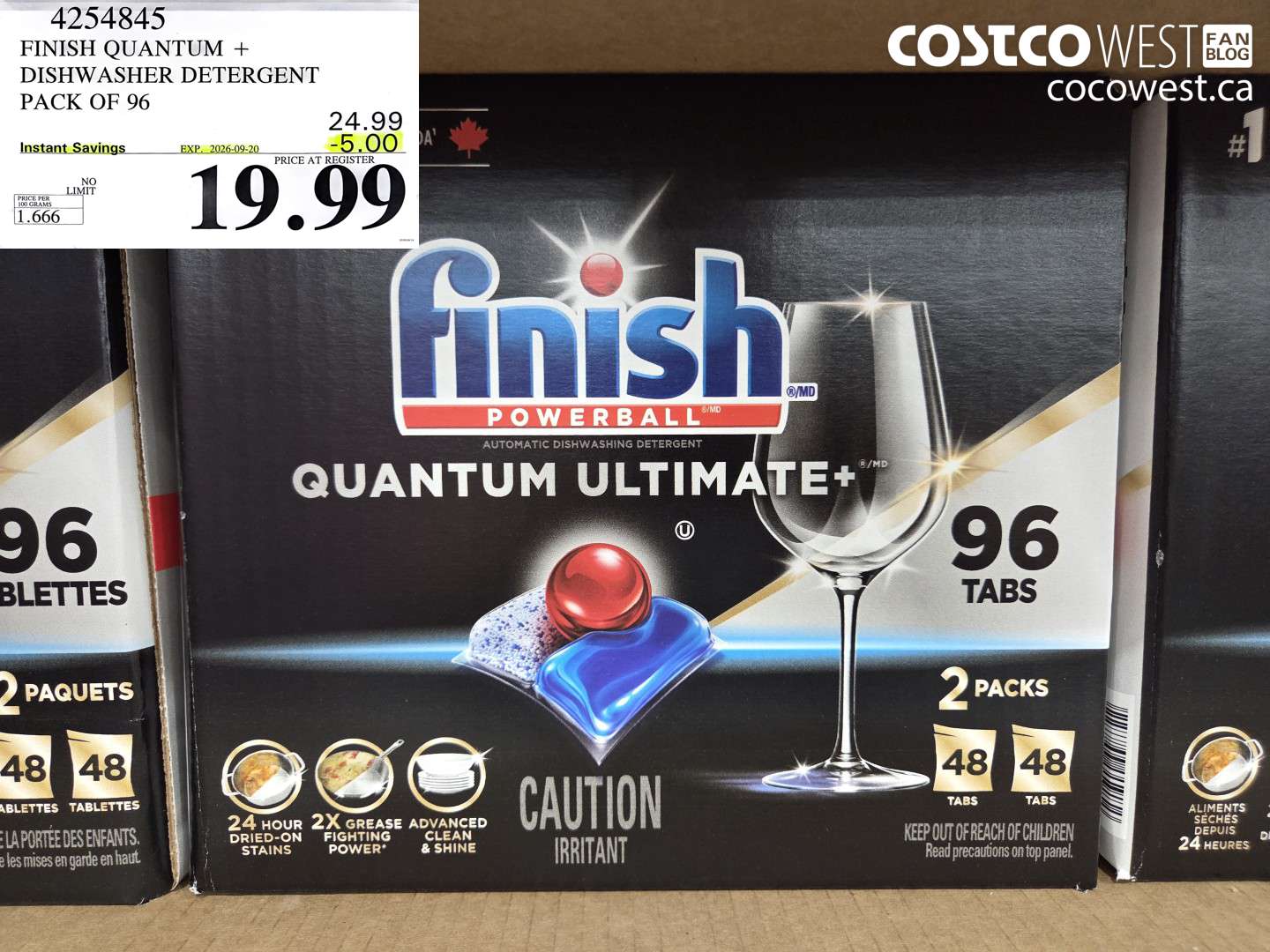 4254845 FINISH QUANTUM + DISHWASHER DETERGENT PACK OF 96 ($5.00 INSTANT SAVINGS EXPIRES ON 2026-09-20) $19.99