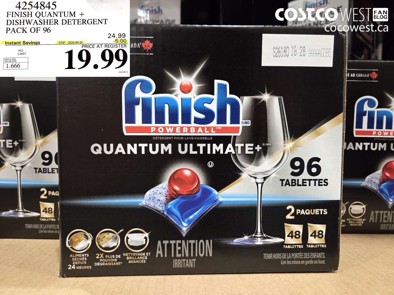 4254845 FINISH QUANTUM + DISHWASHER DETERGENT PACK OF 96 ($5.00 INSTANT SAVINGS EXPIRES ON 2026-09-20) $19.99