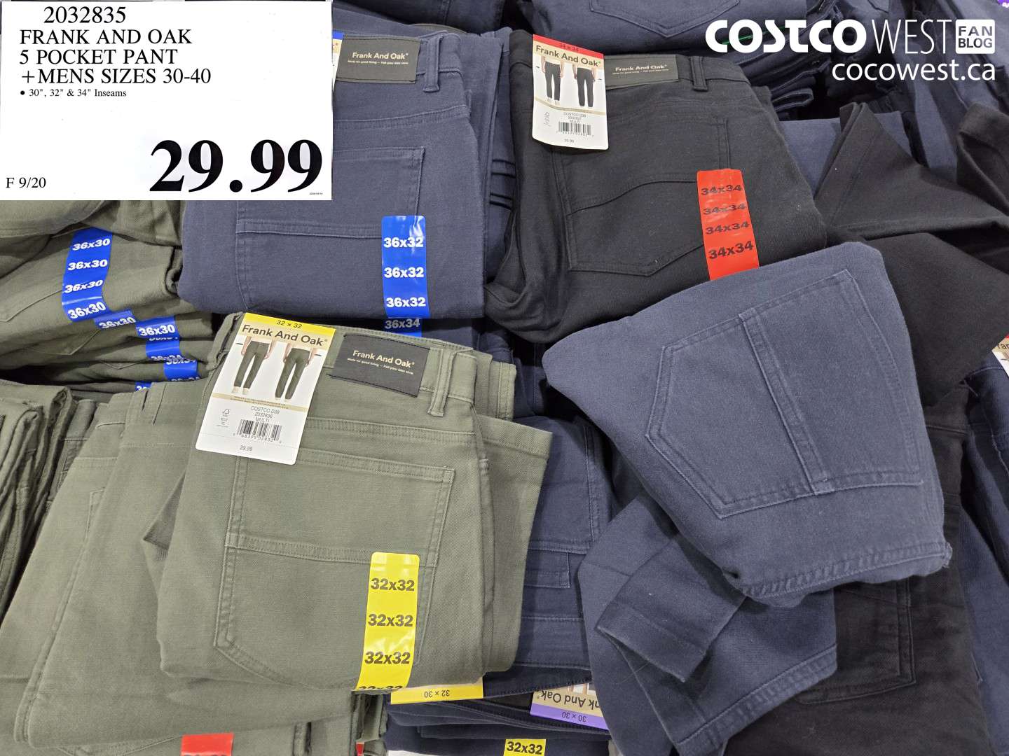 2032835 FRANK AND OAK 5 POCKET PANT MENS SIZES 30-40 $29.99