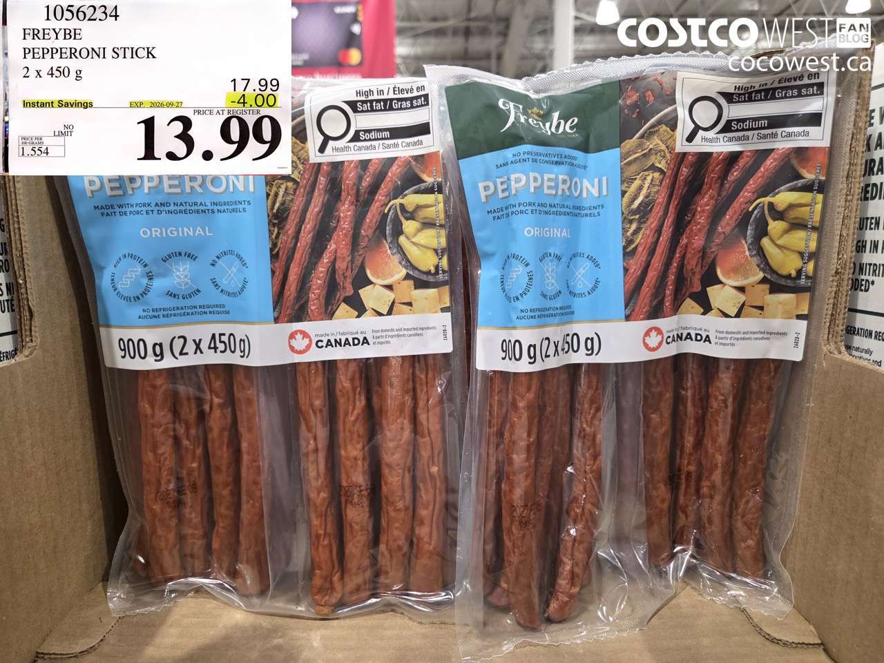 1056234 FREYBE PEPPERONI STICK 2 X 450 G ($4.00 INSTANT SAVINGS EXPIRES ON 2026-09-27) $13.99