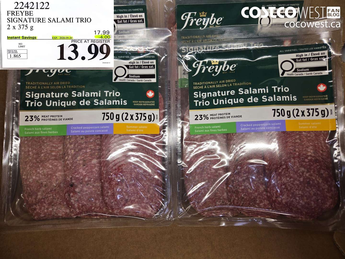 2242122 FREYBE SIGNATURE SALAMI TRIO 2 X 375 G ($4.00 INSTANT SAVINGS EXPIRES ON 2026-09-20) $13.99
