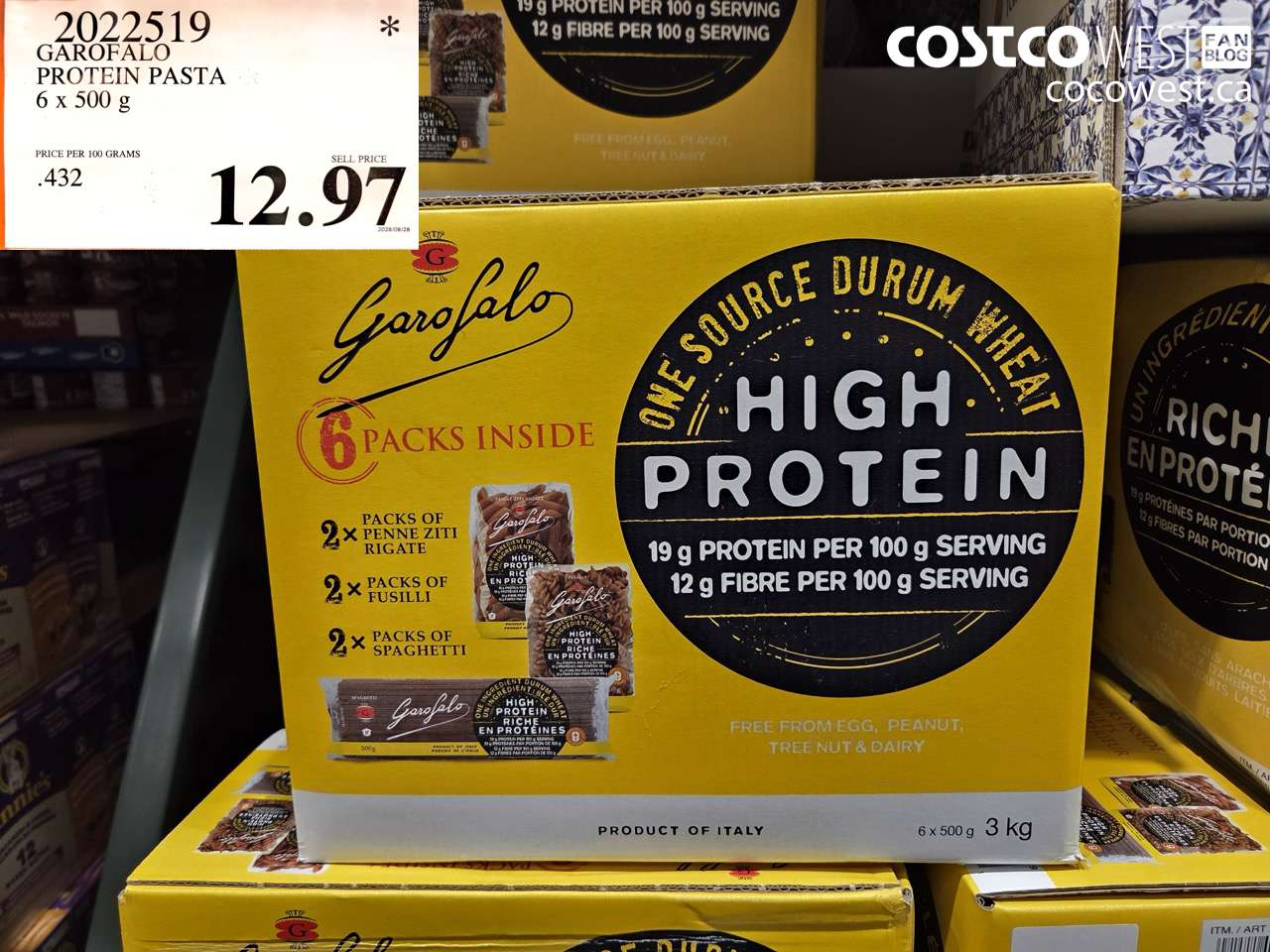 2022519 GAROFALO PROTEIN PASTA 6 X 500 G $12.97