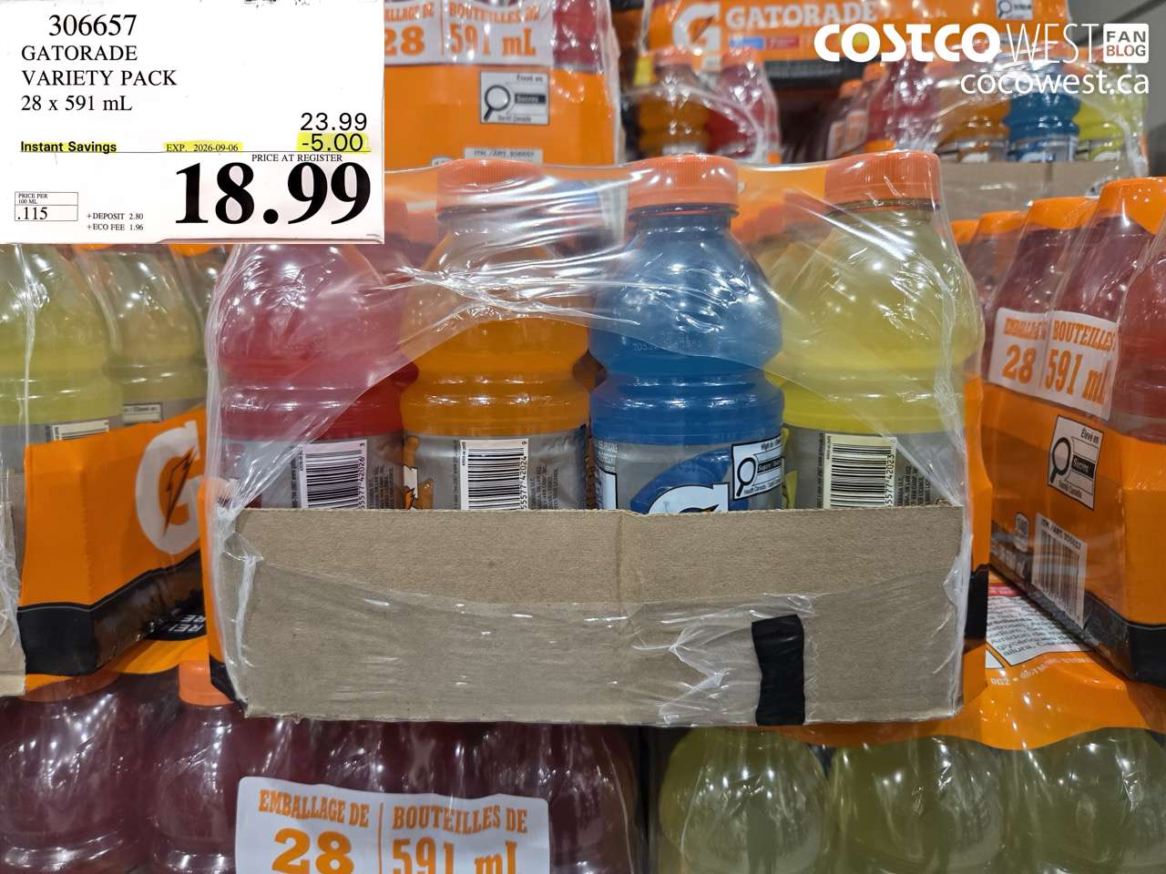 306657 GATORADE VARIETY PACK 28 X 591 ML ($5.00 INSTANT SAVINGS EXPIRES ON 2026-09-06) $18.99