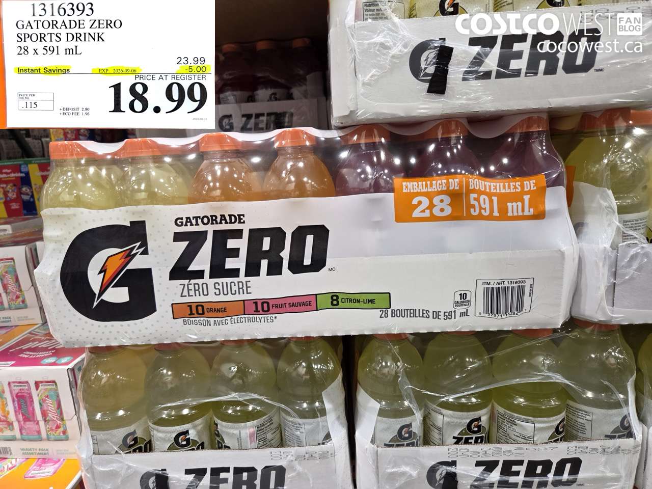 1316393 GATORADE ZERO SPORTS DRINK 28 X 591 ML ($5.00 INSTANT SAVINGS EXPIRES ON 2026-09-06) $18.99