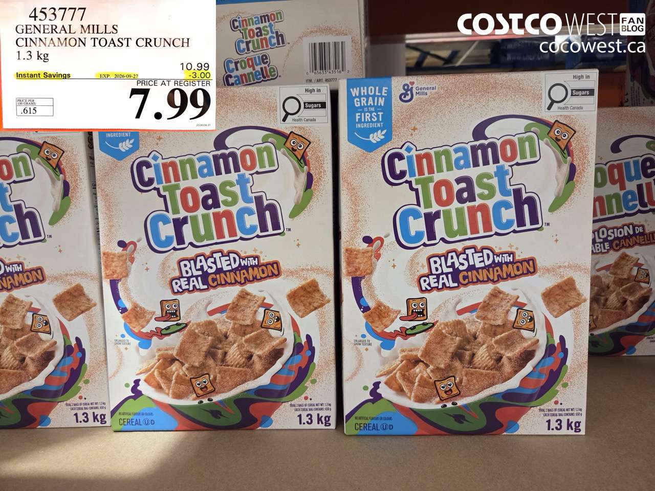 453777 GENERAL MILLS CINNAMON TOAST CRUNCH 1.3 KG ($3.00 INSTANT SAVINGS EXPIRES ON 2026-09-27) $7.99