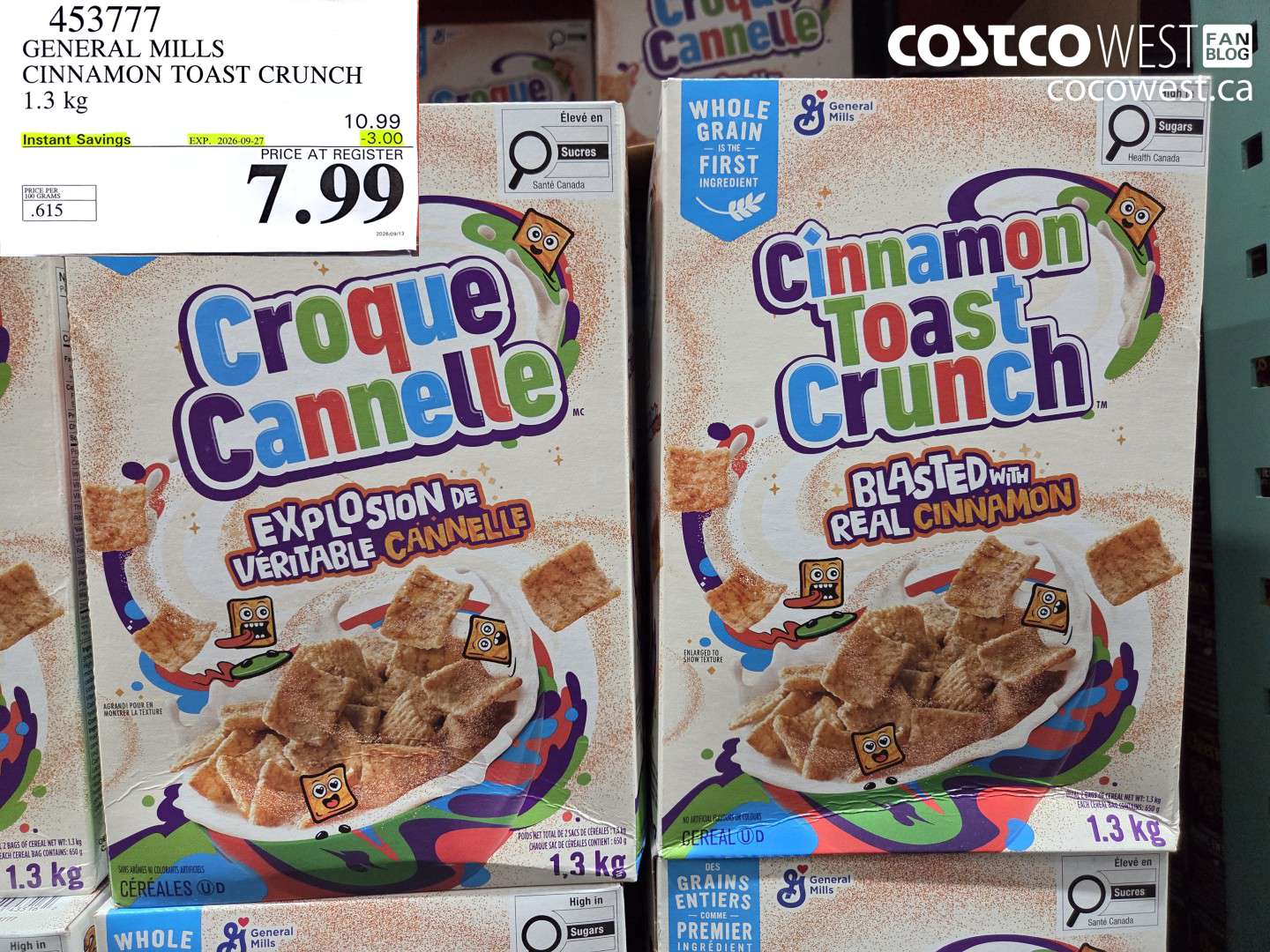 453777 GENERAL MILLS CINNAMON TOAST CRUNCH 1.3 KG ($3.00 INSTANT SAVINGS EXPIRES ON 2026-09-27) $7.99