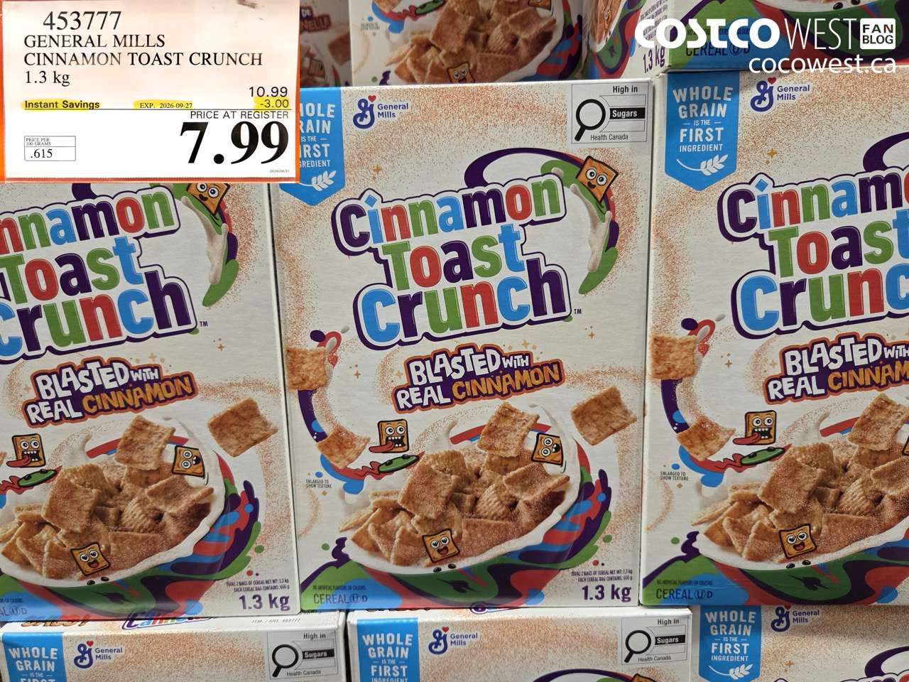 453777 GENERAL MILLS CINNAMON TOAST CRUNCH 1.3 KG ($3.00 INSTANT SAVINGS EXPIRES ON 2026-09-27) $7.99