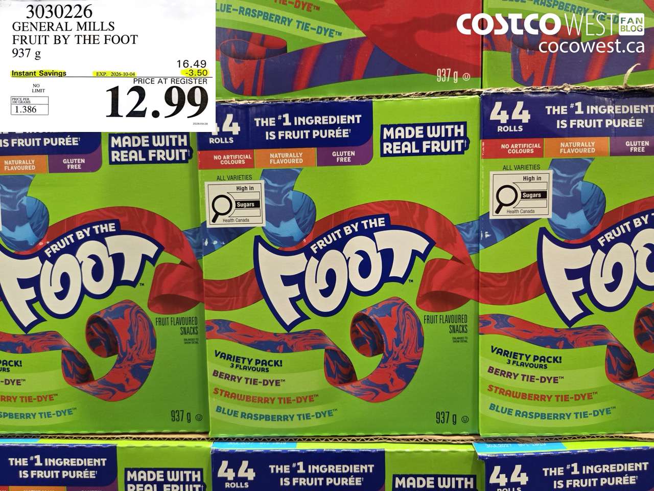 3030226 GENERAL MILLS FRUIT BY THE FOOT 937 G ($3.50 INSTANT SAVINGS EXPIRES ON 2026-10-04) $12.99