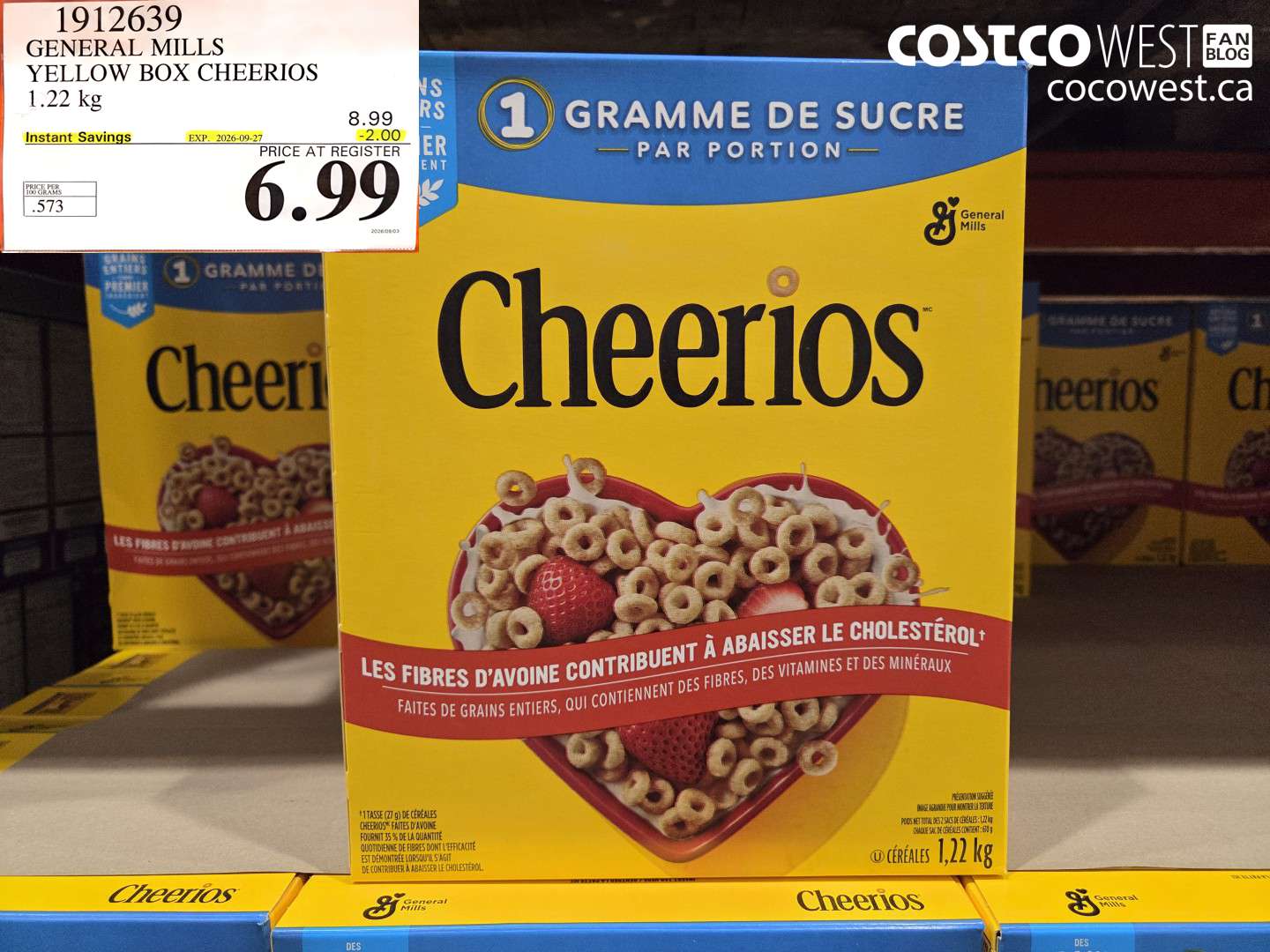 1912639 GENERAL MILLS YELLOW BOX CHEERIOS 1.22 KG ($2.00 INSTANT SAVINGS EXPIRES ON 2026-09-27) $6.99