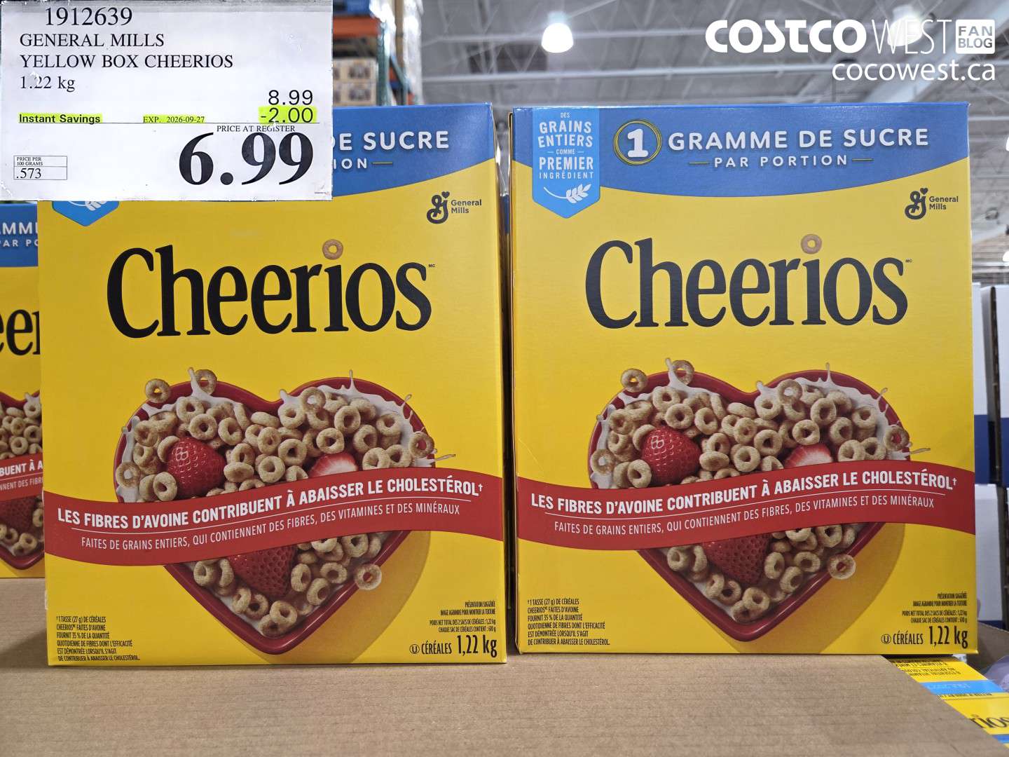 1912639 GENERAL MILLS YELLOW BOX CHEERIOS 1.22 KG ($2.00 INSTANT SAVINGS EXPIRES ON 2026-09-27) $6.99