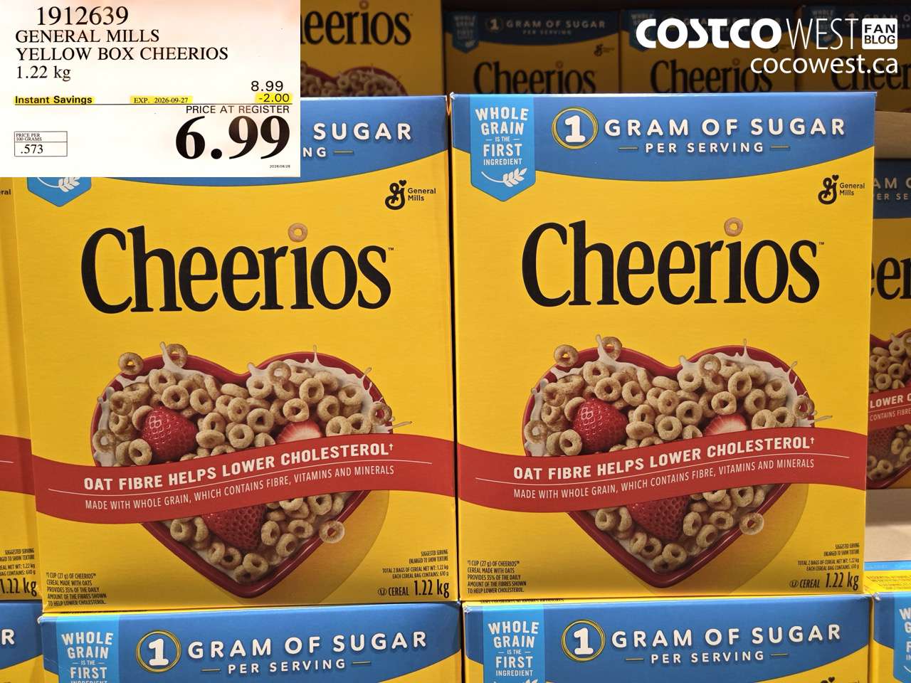 1912639 GENERAL MILLS YELLOW BOX CHEERIOS 1.22 KG ($2.00 INSTANT SAVINGS EXPIRES ON 2026-09-27) $6.99