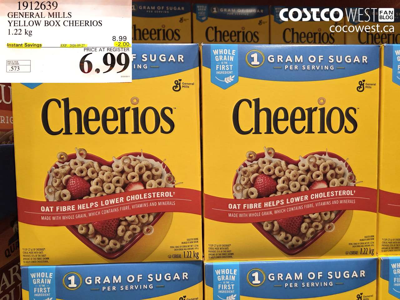 1912639 GENERAL MILLS YELLOW BOX CHEERIOS 1.22 KG ($2.00 INSTANT SAVINGS EXPIRES ON 2026-09-27) $6.99