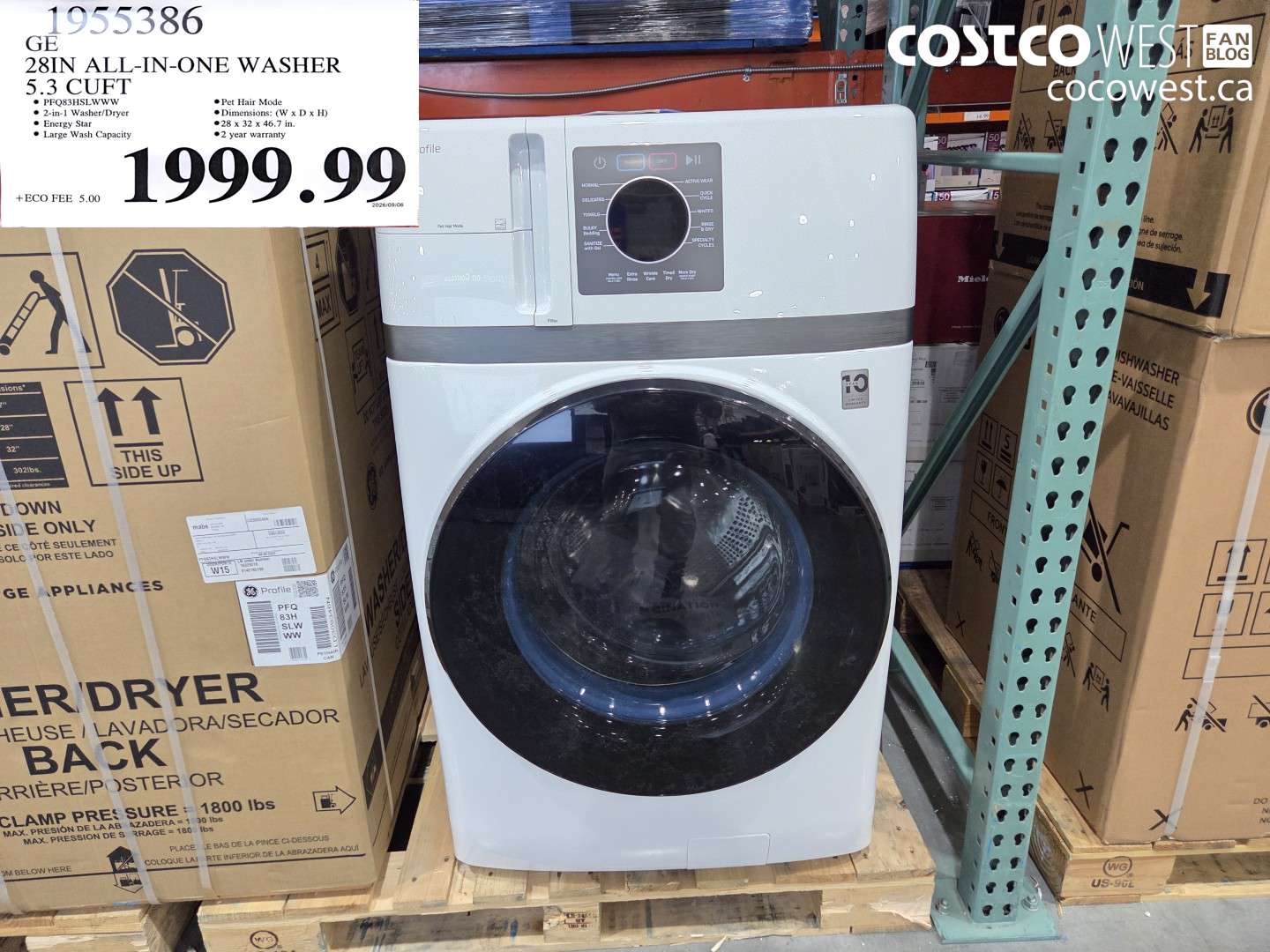 1955386 GE 28IN ALL-IN-ONE WASHER 5.3 CUFT $1999.99
