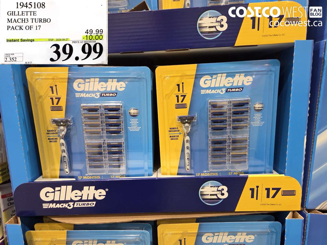 1945108 GILLETTE MACH3 TURBO PACK OF 17 ($10.00 INSTANT SAVINGS EXPIRES ON 2026-09-27) $39.99