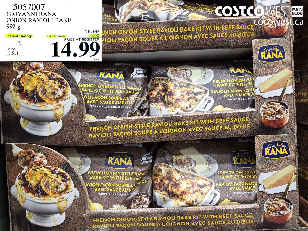 5057007 GIOVANNI RANA ONION RAVIOLI BAKE 992 G ($5.00 INSTANT SAVINGS EXPIRES ON 2026-09-27) $14.99