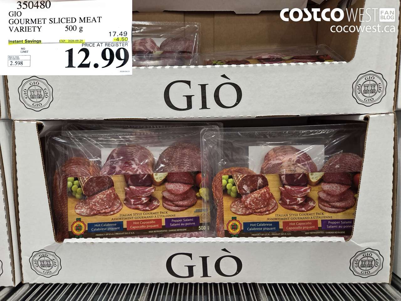 350480 GIO GOURMET SLICED MEAT VARIETY 500 G ($4.50 INSTANT SAVINGS EXPIRES ON 2026-09-29) $12.99