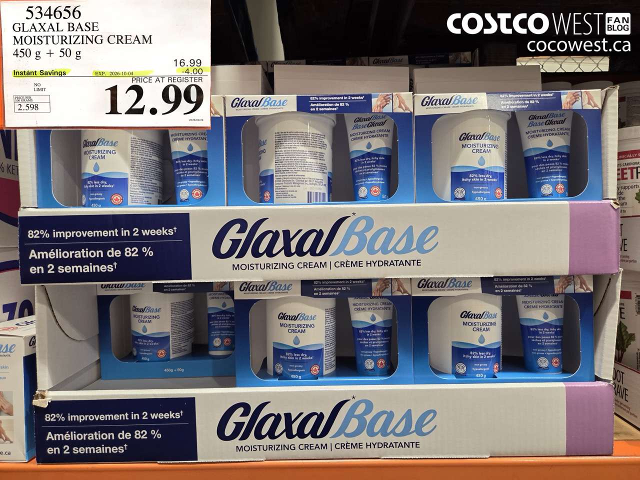 534656 GLAXAL BASE MOISTURIZING CREAM 450 G + 50 G ($4.00 INSTANT SAVINGS EXPIRES ON 2026-10-04) $12.99