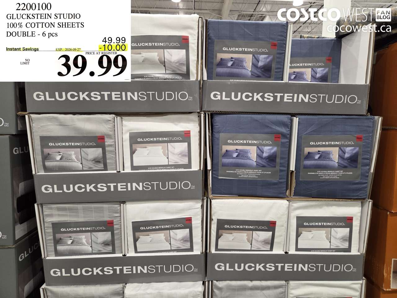 2200100 GLUCKSTEIN STUDIO 100% COTTON SHEETS DOUBLE - 6 PCS ($10.00 INSTANT SAVINGS EXPIRES ON 2026-09-27) $39.99