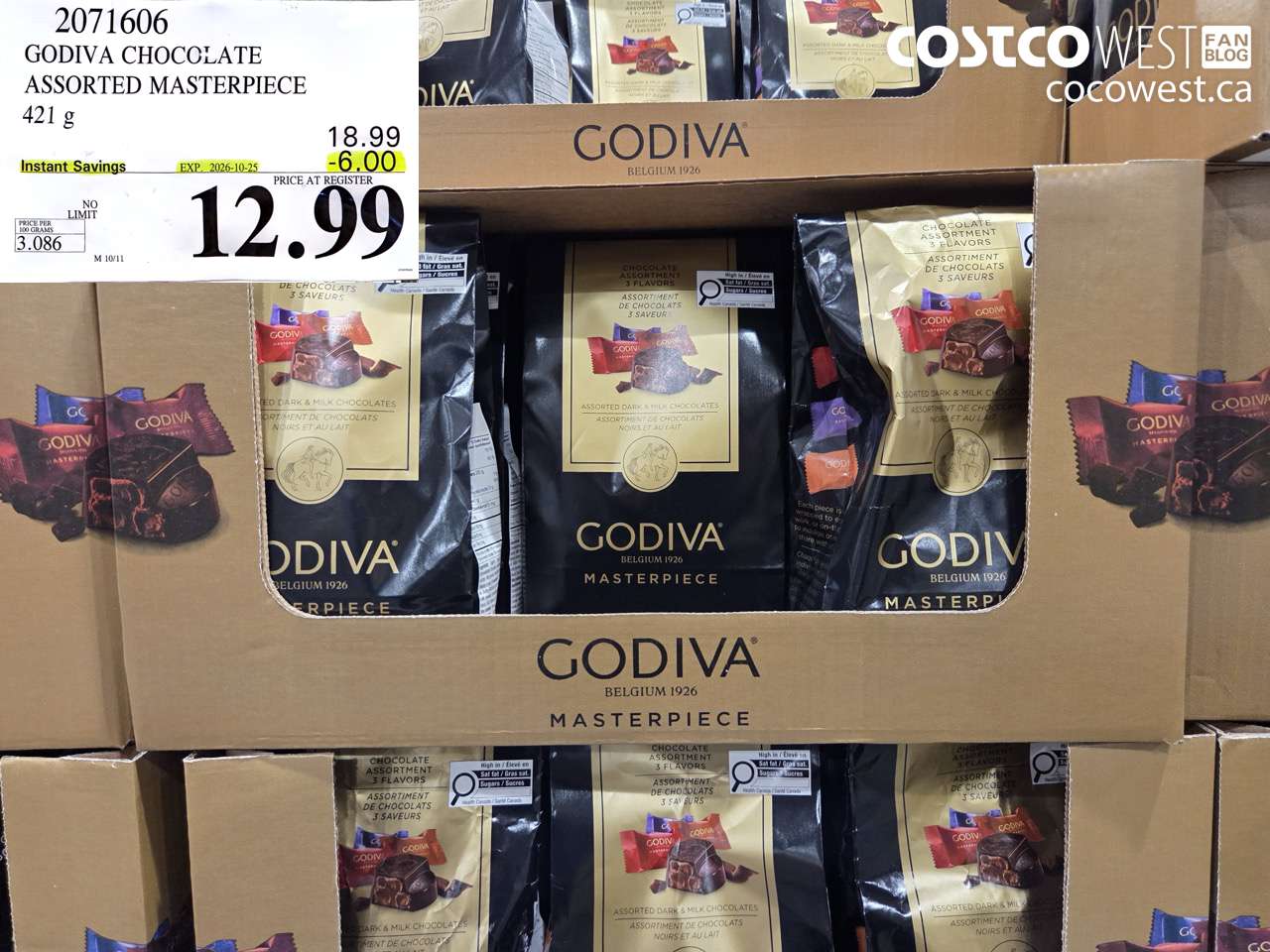 2071606 GODIVA CHOCOLATE ASSORTED MASTERPIECE 421 G ($6.00 INSTANT SAVINGS EXPIRES ON 2026-10-25) $12.99