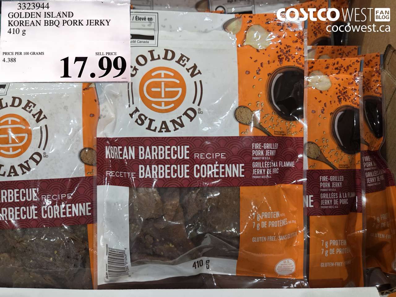 3323944 GOLDEN ISLAND KOREAN BBQ PORK JERKY 410 G $17.99