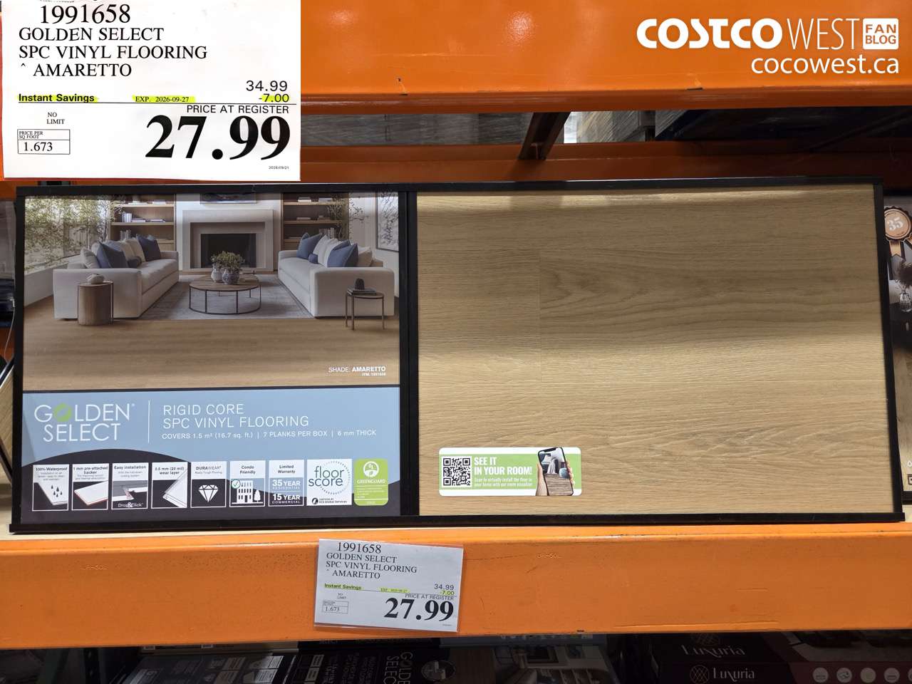 1991658 GOLDEN SELECT SPC VINYL FLOORING AMARETTO ($7.00 INSTANT SAVINGS EXPIRES ON 2026-09-27) $27.99