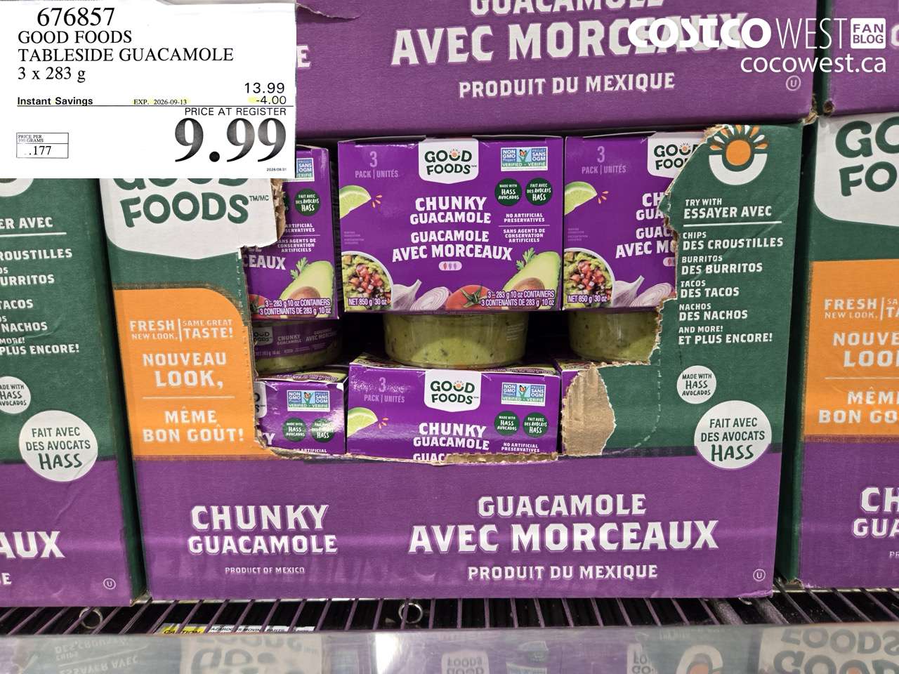 676857 GOOD FOODS TABLESIDE GUACAMOLE 3 X 283 G ($4.00 INSTANT SAVINGS EXPIRES ON 2026-09-13) $9.99